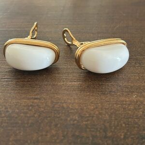 Monet Gold and Cream Clip-On Earrings